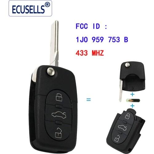 Flip Remote Key Fob With ID48 Chip 3 Buttons 433MHZ / 434 MHZ for VW 1J0 959 753 B For Beetle Bora Passat and more others