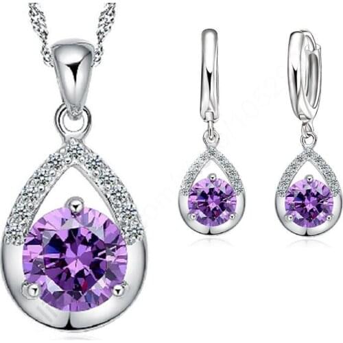 Elegant Fashion Jewelry Sets 925 Sterling Silver White Gold Top Quality Earrings Necklace Set For Women Wedding Dress
