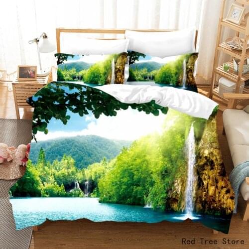 Green Tree Nature River Duvet Cover Set Landscape Pattern Print Bedding Set Home Textile Bedclothes Twin Full Queen King Sizes