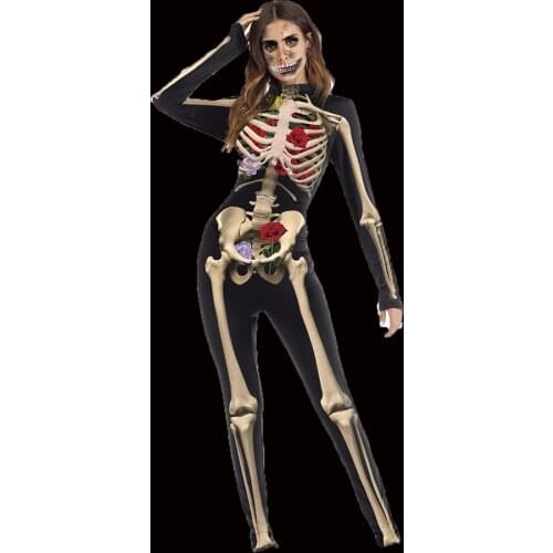 2021 Halloween Costumes For Woman Adult Scary 3D Print Rose Skull Cosplay Jumpsuit Ghost Flower Skeleton Bodysuit Carnival Party