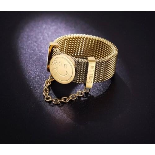 Hot Sell Smiling Face Ring M Classic Style Gold Color Luxury Women Fashion Stainless Steel Jewelry