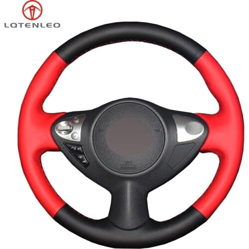 LQTENLEO Red Genuine Leather DIY Car Steering Wheel Cover For Infiniti FX FX35 FX37 FX50 QX70 Nissan Juke Maxima Sentra SV