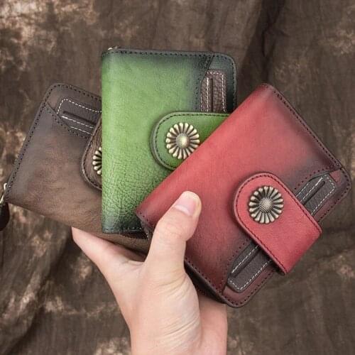 Luufan Fashion Genuine Leather Women Wallet Real Leather Hasp Short Purse Women Coin Pocket Zip Around Small Bifold Pocket Red