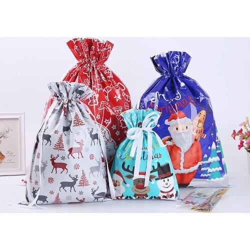 Santa Gift Bag Candy Bag Snowflake Crisp Bag Drawstring Bag Merry Christmas Decorations for Home New Year 2021 Presents