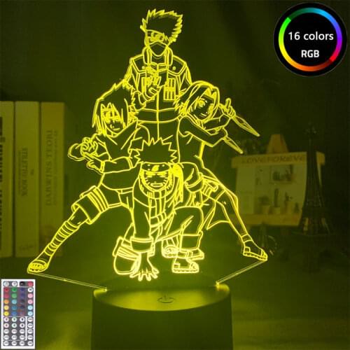 Anime Naruto Team 7 Uchiha Sasuke Uzumaki Naruto LED Night Light Kids Light for Bedroom LED 3D Light Children Table Night Lamp