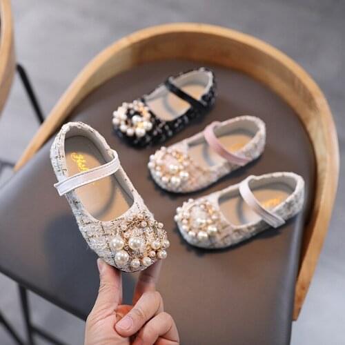 2021 Autumn Spring Girl Shoes New Children Soft Sole Bean Princess Pearl Single Shoes For Toddler