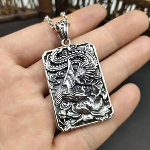 BOCAI New 2021 s925 Silver Auspicious Bird and Phoenix Flying Men and Women Pendant Trend Re-ethnic Style Good Luck Jewelry