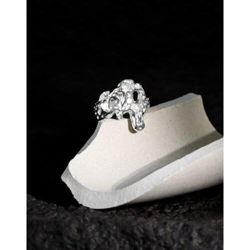 New Real 925 Sterling Silver Irregular Surface Wide Rings For Women Fine Jewelry 2021, Punk Hiphop Ring Female Party Accessories