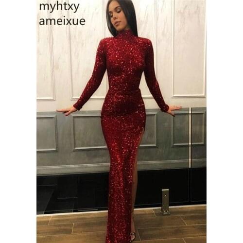New High Quality Neck Red Sexy Split Long Event Gown Evening Dresses 2020 New Arrival Mermaid Party Prom Gowns Plus Size Dress