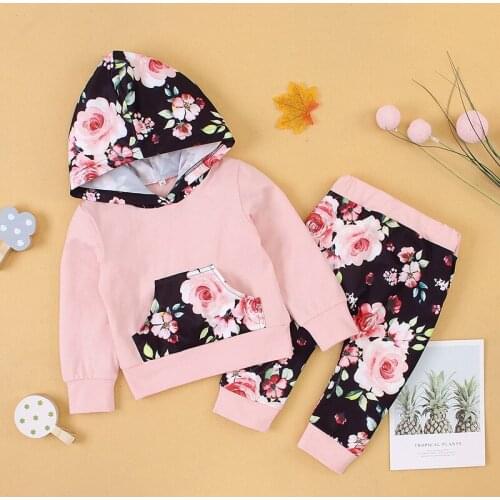 0-24Months Girls Hooded Clothes Spring Kids Tops Floral Pants 2Pcs Autumn Infant Girls Outfits