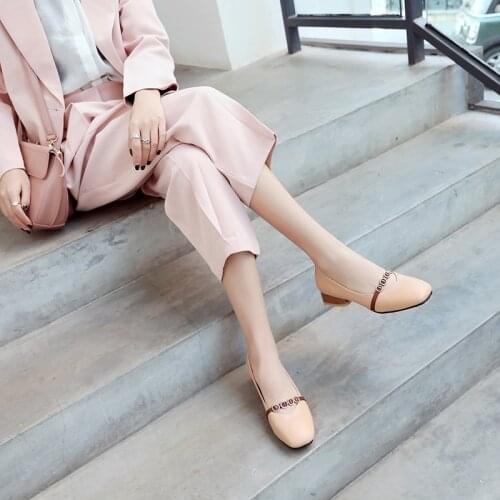 One shoe womens spring new square head thick heel all over ins small leather shoes retro British middle heel grandmas shoes