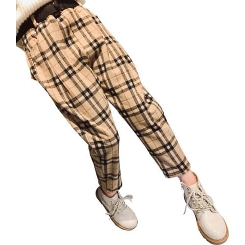 Girl autumn and winter plus velvet pants Girl thick plaid trousers Girls plus velvet casual trousers Girls plaid pants