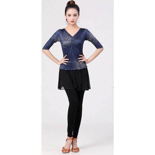 New Women Latin Dance Dress Short-sleeve Latin Tops And Long Pants Skirt For Moden Female Ballroom Performance Training Costumes