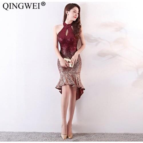 Hang neck wrapped chest beads 2019 new summer dress high waist dew backpack hip sexy dress wedding banquet party clothing