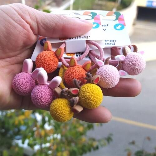 2pcs New Cute Rabbit Deer Elastic Hair Bands Cartoon Rubber Hair Rope Tie Girls Hair Scrunchie Ponytail Holder Gum Accessories