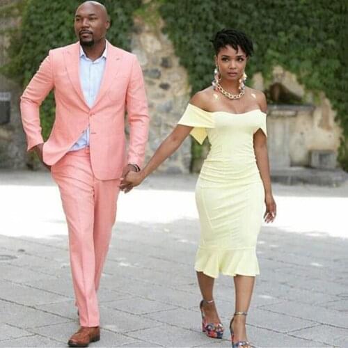 Pink Linen Men Wedding Suits Prom Suits Groom Tuxedos Costume Homme Evening Party 2Piece Slim Fit Terno Masculino Man Blazer