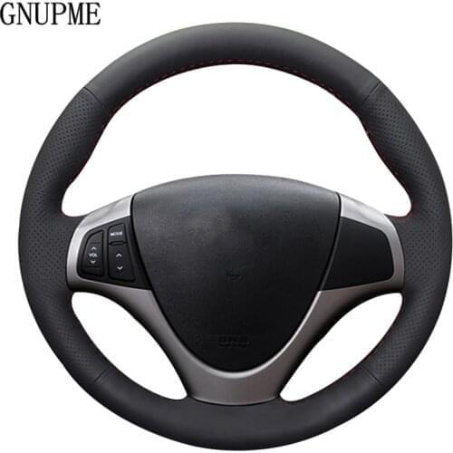 DIY Hand-stitched Black Genuine Leather Car Steering Wheel Cover for Hyundai I30 2008 2009 2010 FD