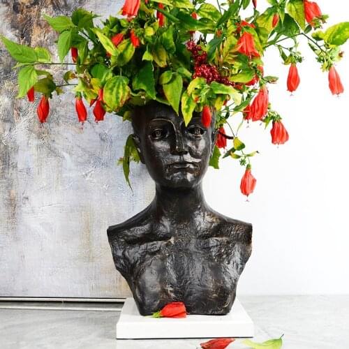 Modern Metal Character Statue With Marble Base Vase Handicraft Christmas For Home Sculpture Escultura Home Decor Accessories