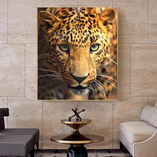 Modern Animal Posters and Prints Wall Art Canvas Painting Leopard head close-up Pictures for Living Room Home Decor No Frame
