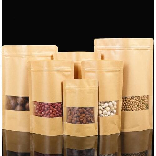 Stand Up Kraft Paper Frosted Window Zip Lock Bags Resealable Coffee Sugar Biscuit Nuts Chocolate Heat Sealing Packaging Pouches