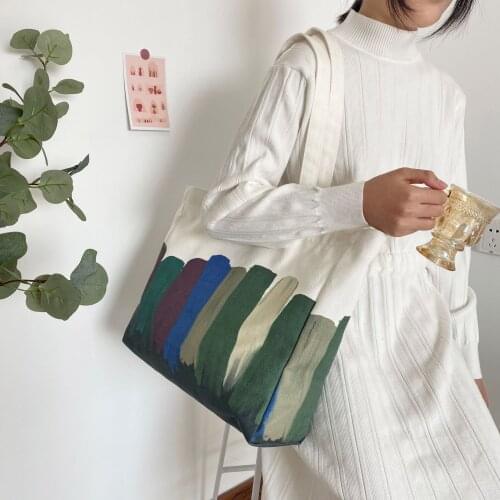 Graffiti Printed Candy Canvas Tote for Women Weekend Daily Casual Girls Handbags Striped Panelled Ladies Shoulder Bag Shopper