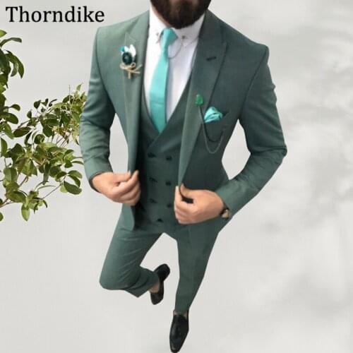 Thorndike Three Pieces Set Wedding Suit For Men,Custome Solid Slim Fit Groom Tuxedos,Custom Made Peaked Lapel Blazer Vest Pants
