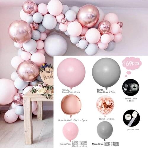Balloons Arch Macaroon Grey Pink Confetti Set Pastel Ballon Garland Wedding Baby Shower Girl Birthday Party Decor Kids Adults