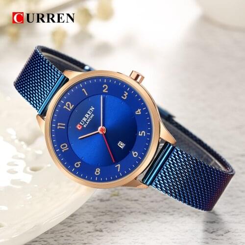 CURREN Womens Watches Stainless Steel Blue Watch Women Ladies Quartz Wristwatch Female Calendar Clocks Gifts zegarek damski