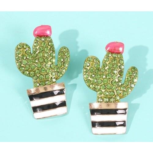 Origin Summer Exaggerated Metal Enamel Green Color Cactus Dangle Earings for Women Fashion Plant Earings Jewelry Accessories