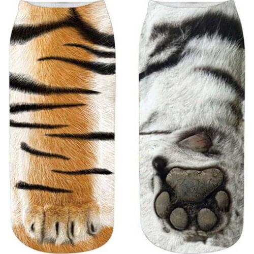 Women Fashion 3D Animals Cat Paw Print Socks Zebra Pattern Kawaii Short Cotton Socks Christmas Cute Tiger Low Cut Ankle Socks