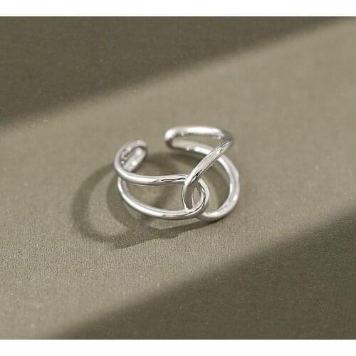 100% S925 Sterling Silver rings for women ins simple lines interweave cross female ring opening Ring fashion girl party jewelry