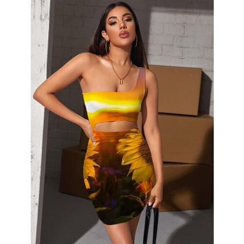 Giyu Brand Sunflower Dresses Women Romantic Halter Sleeveless Love Pleating Harajuku Vestido Sexy Womens Clothing Mini Evening