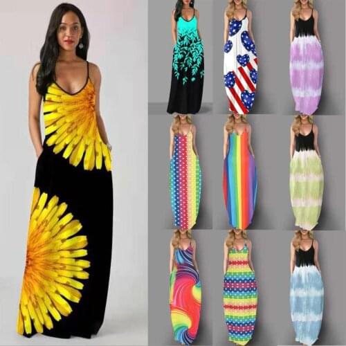 Dress Women Summer Hot Style Round Collar Pocket Loose Condole Gradient Stripe Dresses Casual Vestidos YFF6349