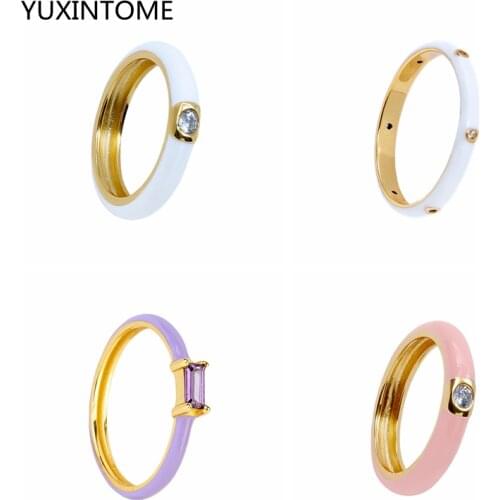 1PC Candy Color Enamel Rings 8 Colors Dripping Oil With Shiny Cubic Zirconia Ring Wedding Engagement Rings Fashion Jewelry