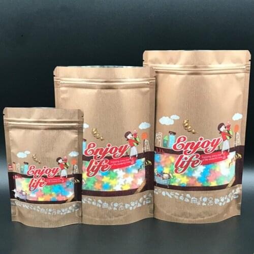 100pcs Rose gold self stand up ziplock bag transparent cute snack food aluminum foil packaging bags beef jerky snack pouch