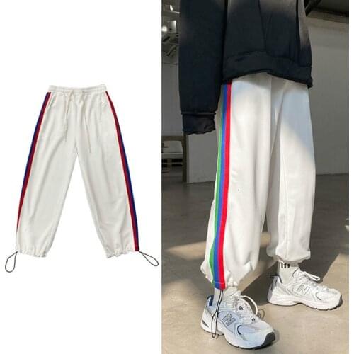 2021 Mens Striped Printing Casual Pants Fashion Harem Pants Hip Hop Trousers Streetwear Loose Joggers Sweatpants Size M-5XL