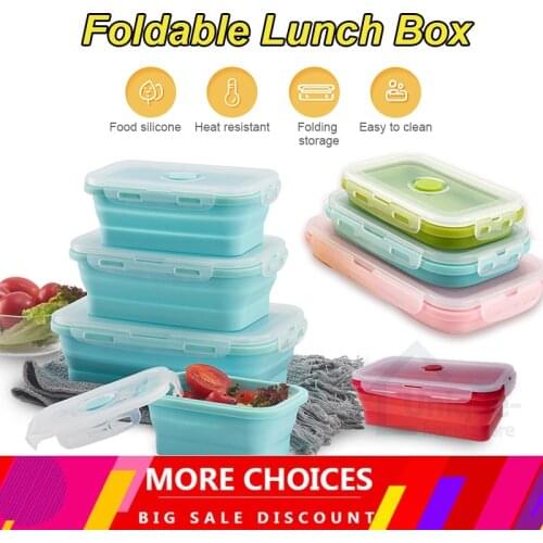 350/500/800/1200ML Eco-Friendly Portable Foldable Storage Rectangle Lunch Box Silicone Colorful Telescopic Travel Picnic Dinnerw