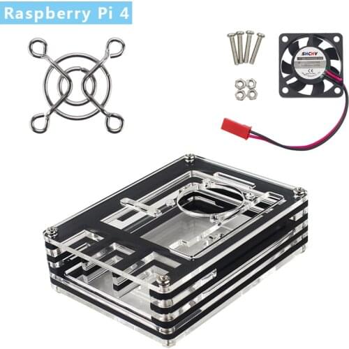 9 Layer Acrylic Case for Raspberry Pi 4 Model B Transparent Black Shell with Cooling Fan Protect Cover for Raspberry Pi 4 4B