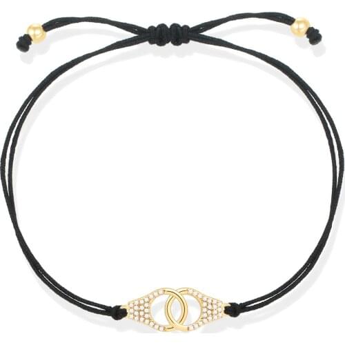 White Sparkling Cubic Zirconia Stones Handcuffs Charm Bracelet Women Lover Couple Double O Circle Gold-Plated Copper Jewelry Her