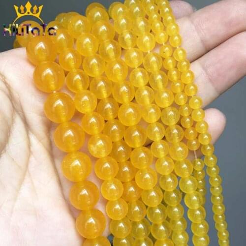Natural Stone Beads Round Yellow Jades Loose Beads For Jewelry Making DIY Bracelet Earrings Accessories 15'' 4/6/8/10/12mm