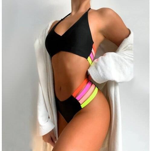 Black Bikinis Set for Women Swimsuits Halter Push Up Bandeau Bikini Top High Waisted Bikini Bottoms Sexy Plus Size Swimsuits