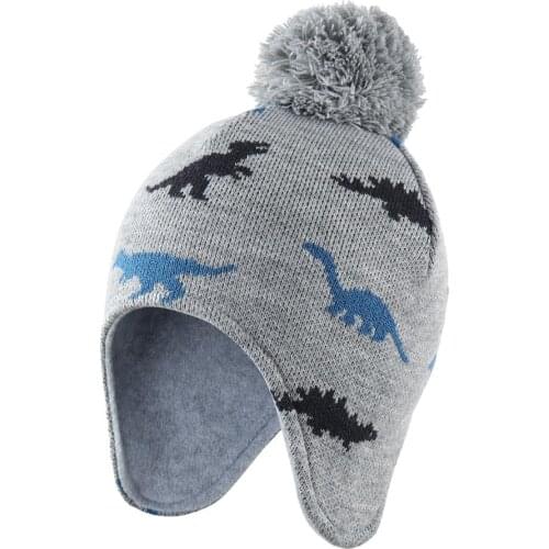 Connectyle Toddler Boys Girls Skull Hat Cute Dinosaur Fleece Lined Soft Knitted Kids Hat with Earflap Winter Daily Warm Hat