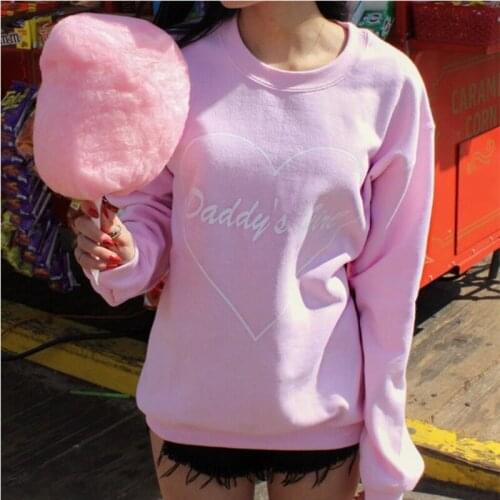Daddys Girl Heart Love Print Crewneck Sweatshirt Women Streetwear Pink Hoodie Kawaii Cute Cotton Women Long Sleeve Fall Outwear