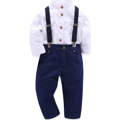 Children Boy White Shirt Outfit Suspenders Trousers Clothes for Boys Bow Tie Suit