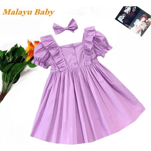 Malayu Baby Girls Dress 2021 Summer New Cute Child Puff Sleeve Ruffle Fashion Princess Costume 2-7 Years Kids Clothing