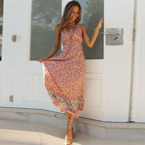 DUISNENA long robe dress pink floral print elastic waist v-neck boho dress sexy off the shoulder women dresses vestidos