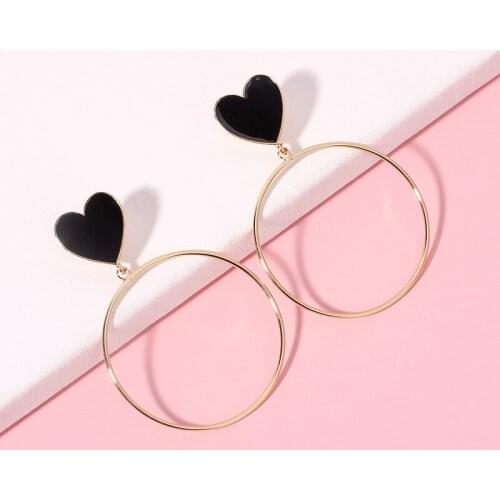 Statement Cute Heart Gold Color Metal Round Circle Earrings for Women Girls Fashion Korean Style Sweet Love Drop Ear Jewelry R01