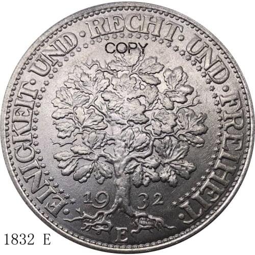 Germany 5 Reichsmark Coin 1832 E Cupronickel Plated Silver Metal Antique Imitation China Casting Commemorative Copy Coins