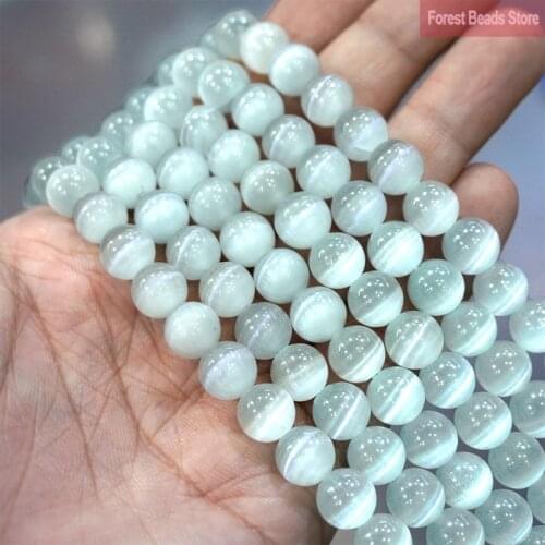 Smooth AAA White Cat Eye Beads Round Loose Beads For Jewelry Making High Quality Opal Stone Diy Charm Bracelets 15" 6/8/10MM