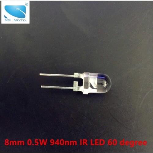 0.5W 60 degree 8mm 940nm IR LED Infrared LED Emitting Diode invisible light use for security camera medical remoter copper leg